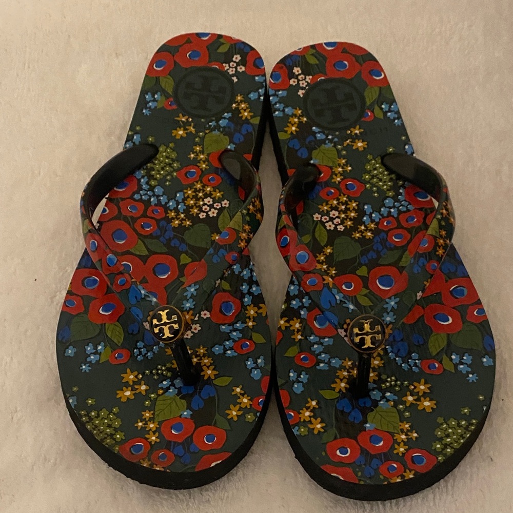 Tory Burch Red and Blue Floral Sandals